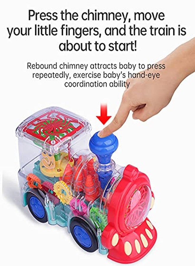 SHIPEASE لعبة قطار شيبيز الشفافة ذات التصميم المبتكر مع أضواء ثلاثية الأبعاد وموسيقى وتقنية تروس، مناسبة للأطفال من عمر سنتين إلى خمس سنوات، ألعاب سيارات ميكانيكية تدور 360 درجة (متعددة الألوان) (قطار تروس) - Image 5